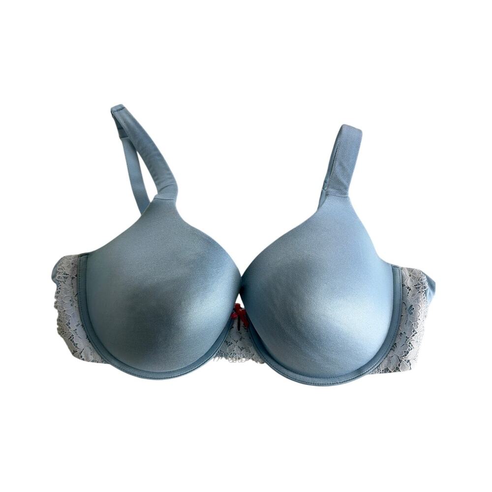 Cacique‎ Lightly Lined T-Shirt Bra 42D Baby Blue Underwire Lace